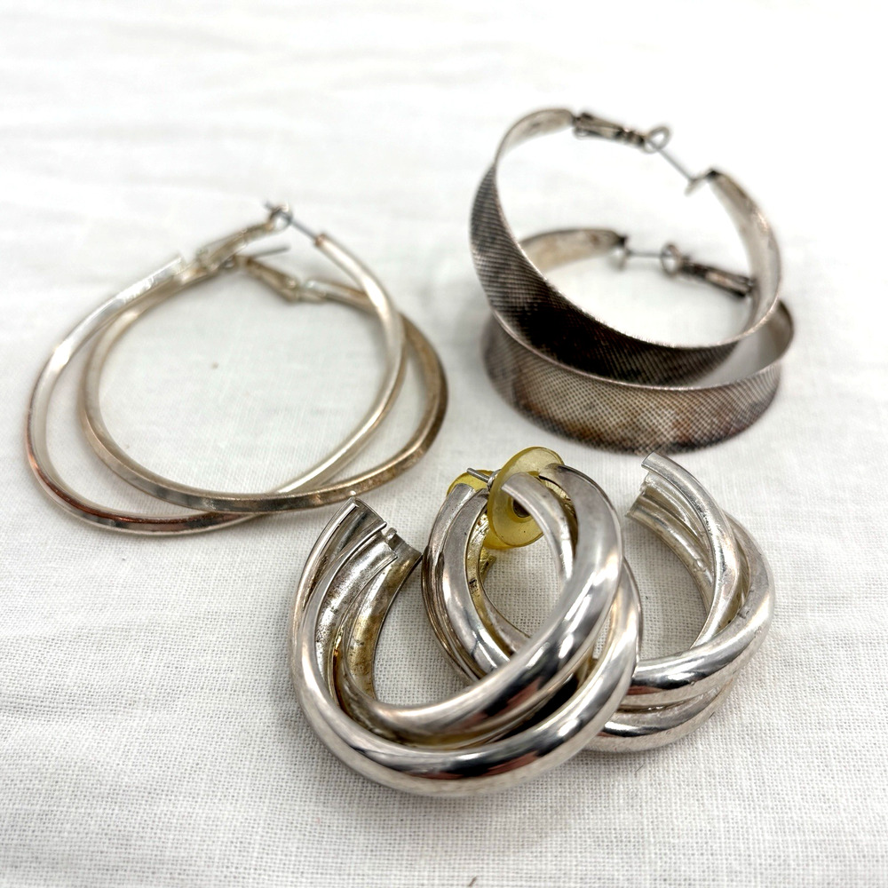 Hoop Earrings Silver Tone Lot of 3 Dangle Earrings Pierced